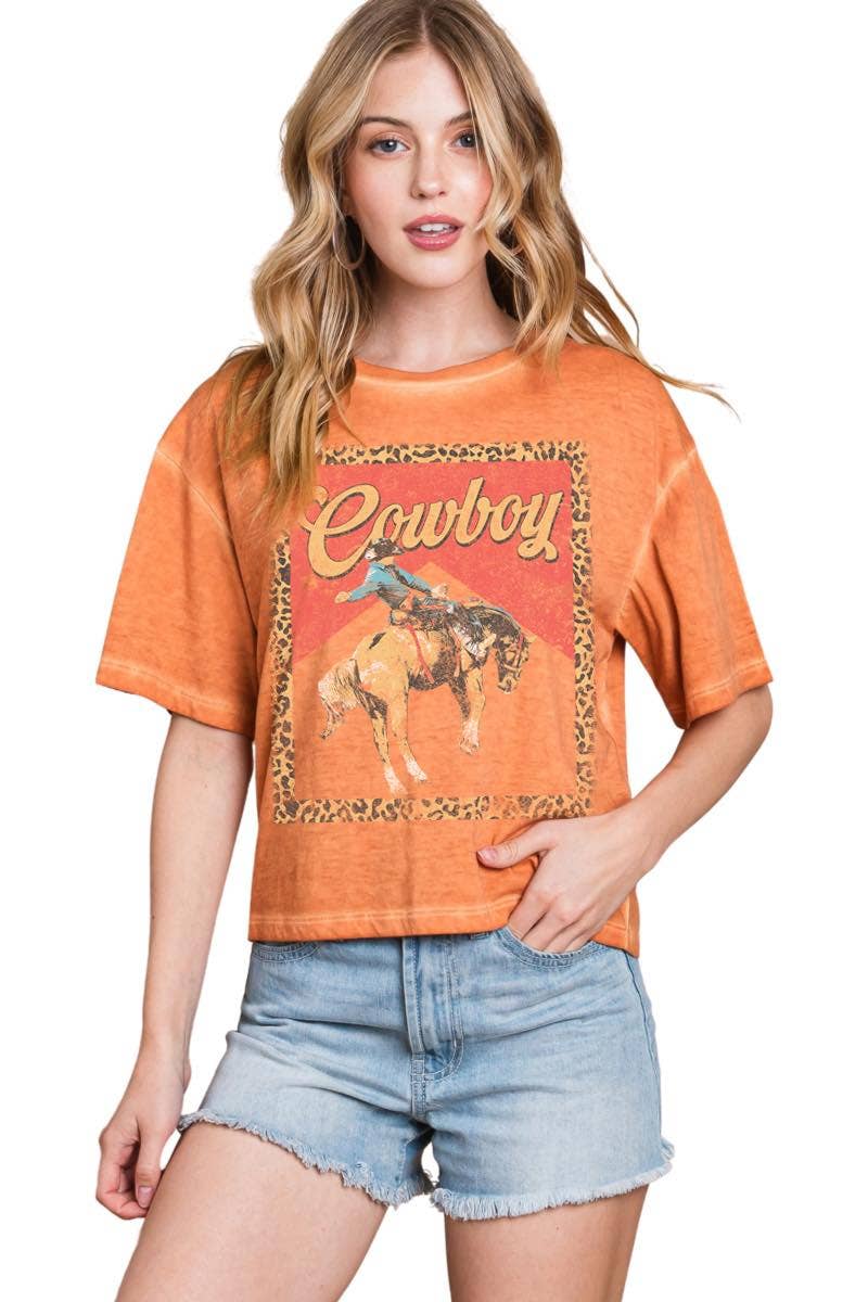 Zutter Cowboy Leopard Frame Graphic S/S Lunar Dye Faux Crop – Black