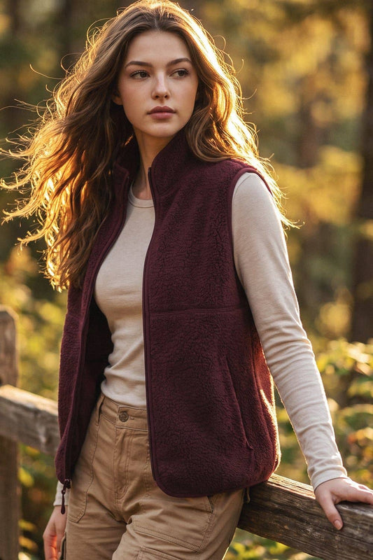Peace Love Line Women's Sherpa Fleece Zip-Front Vest (PM5686)