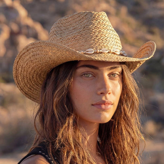 Cowrie Shell Straw Braided Cowboy Hat: IV