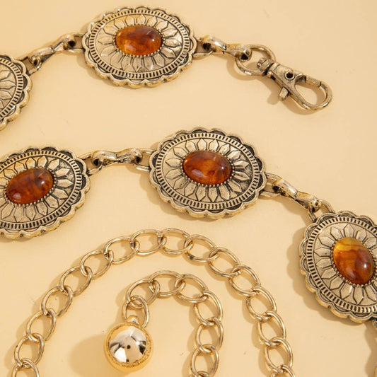 Oval Amber Stud Concho Western Chain Belt: GBR