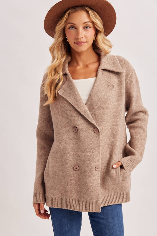 Peace Love Line Women's Double-Breasted Knit Coatigan (PM6139) – Latte