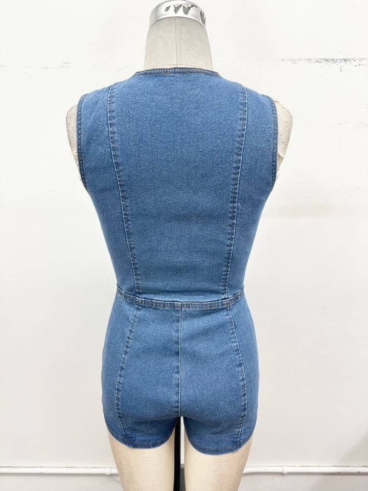Timing Brand Women's Zip-Front Stretch Denim Romper