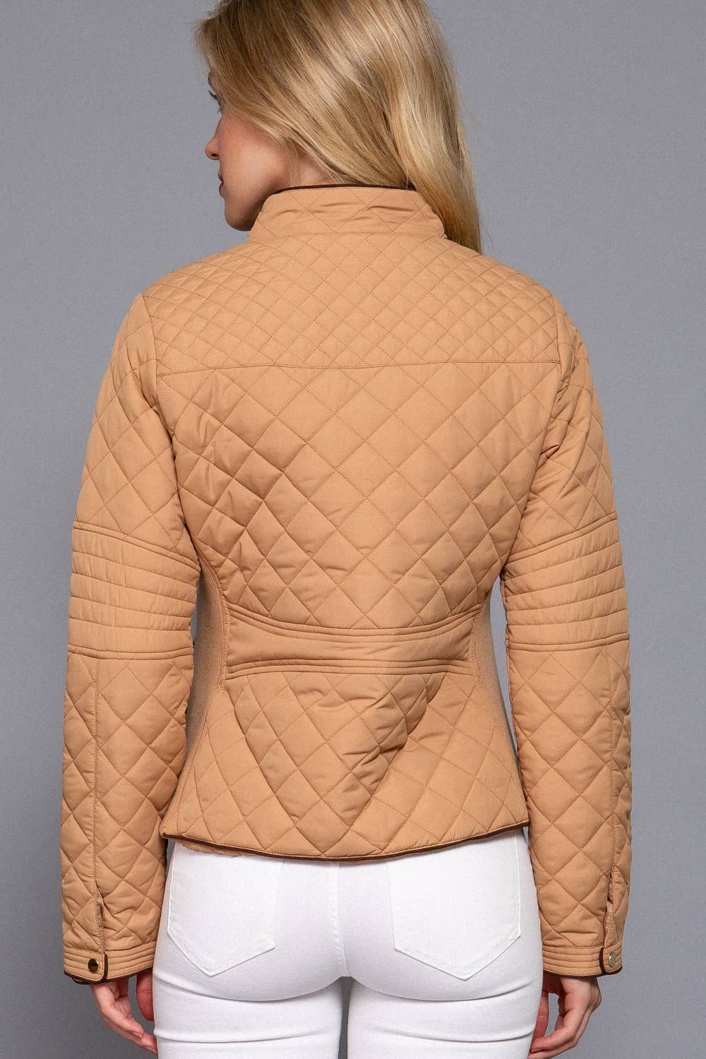 Suede Piping Detail Rib Quilted Padding Jacket