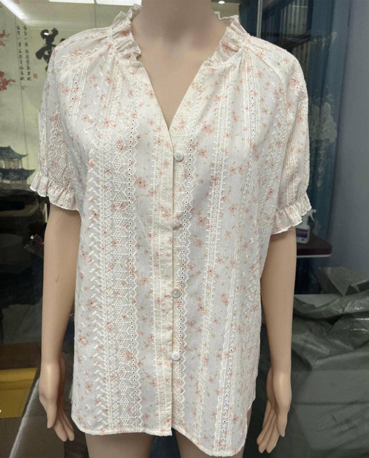 Boho short-sleeves ruffle floral blouse – Begie