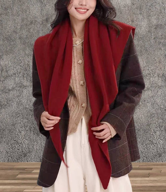 JC Sunny Fashion JC063345 Cashmere-Blend Knit Triangle Shawl with Cross-Front Design – Wine Red
