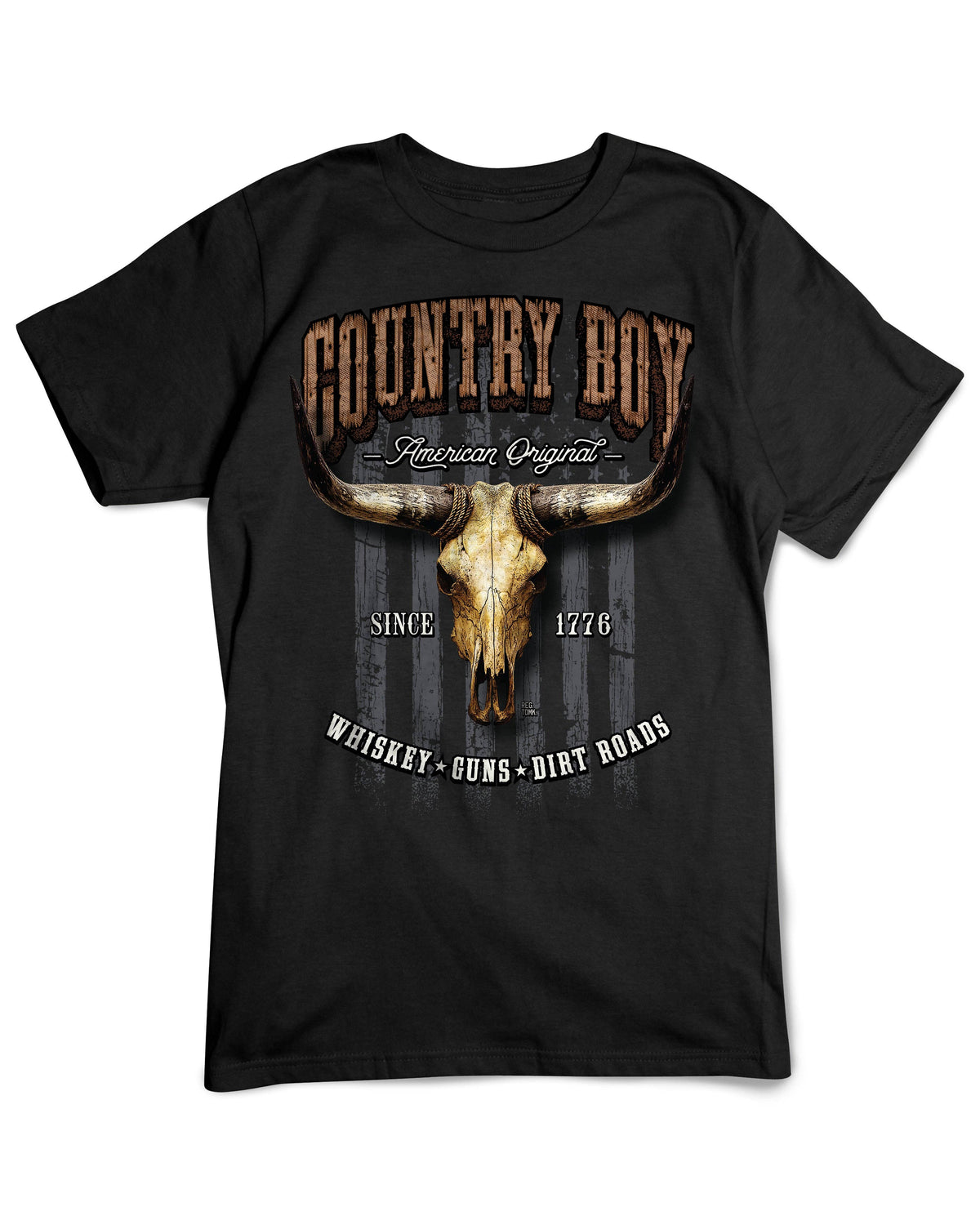 Country Girl Store Country Boy® Men's Cotton Tee Whiskey Guns Dirt Roads – Black