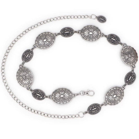 High-End Ethnic Style Vintage Metal Belt Chain: Silvery / M