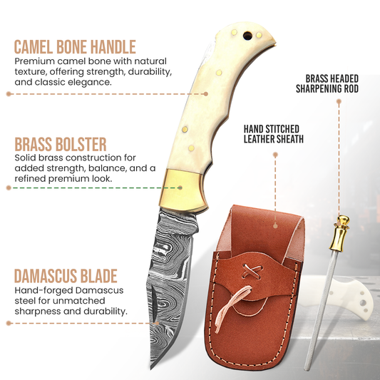 6.5' Handmade damascus folding knife, Pocket Knife