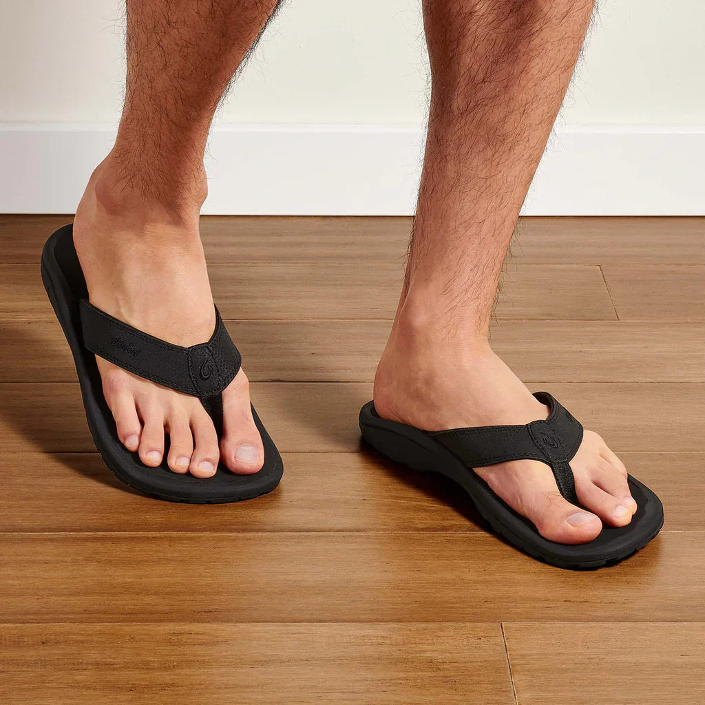 nan Olukai Men's Ohana Leather Waterproof Flip Flop Sandal Black, nan: 10, nan: nan, nan: nan