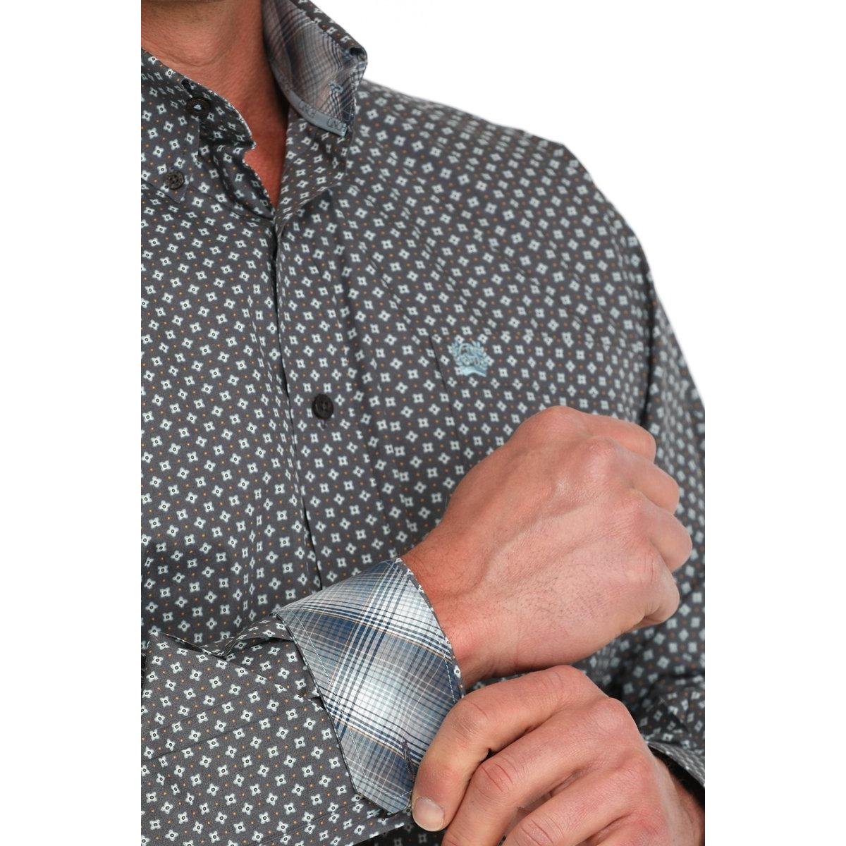 nan Cinch Men's Geometric Print Button Down Western Shirt - Grey, nan: M, nan: nan, nan: nan