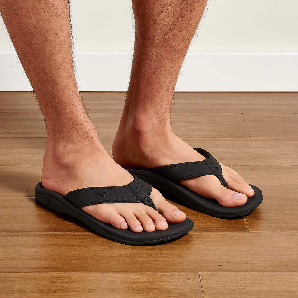 nan Olukai Men's Ohana Leather Waterproof Flip Flop Sandal Black, nan: 11, nan: nan, nan: nan
