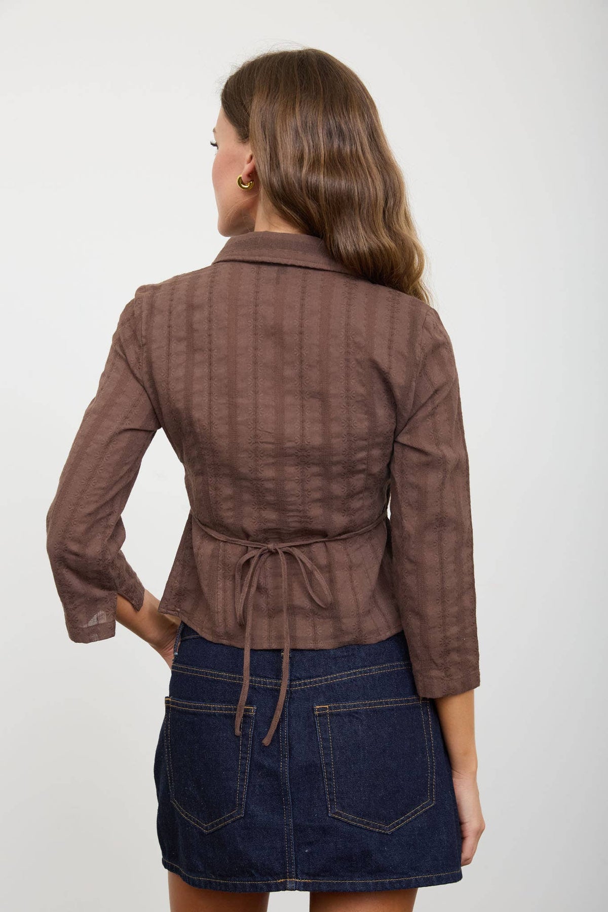 Blu Pepper Stripe Collared Long Sleeve Empire Waist Top – Brown