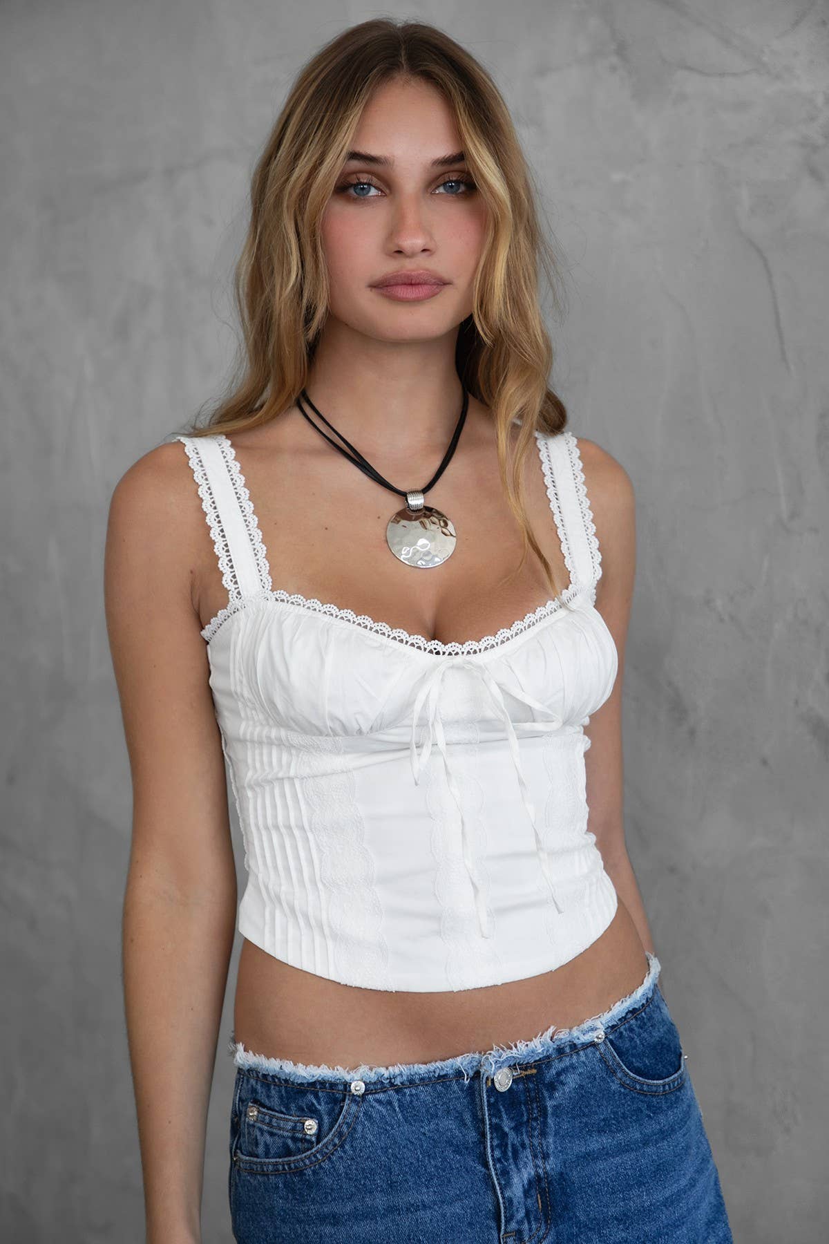 TICTOC TILLA Sweetheart Neckline with Lace Trim Milkmaid Corset Top – Brown