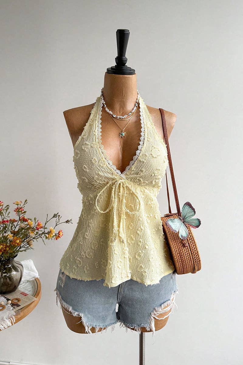 Soli Echo Halter Tie Back Floral Camisole Top – Wine