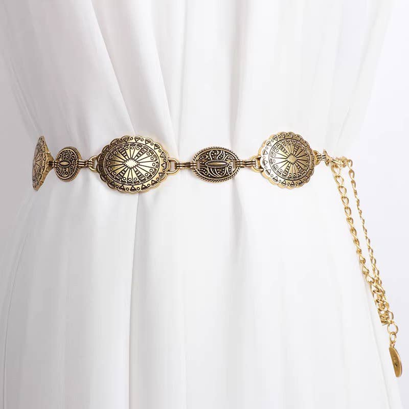 High-End Ethnic Style Vintage Metal Belt Chain: Golden / M