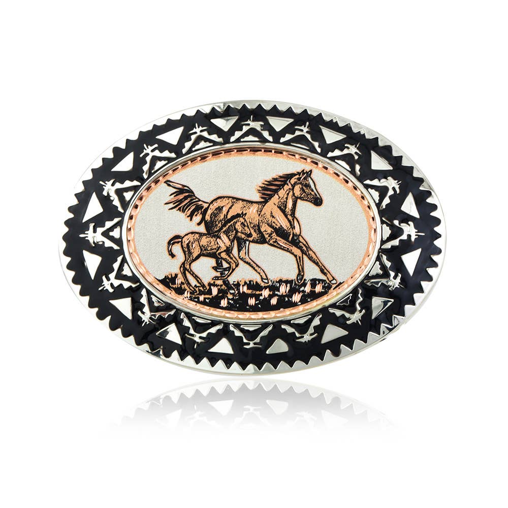 COPPER ARTS INC. BB 57 Foal & Horse Cowboy Belt Buckle