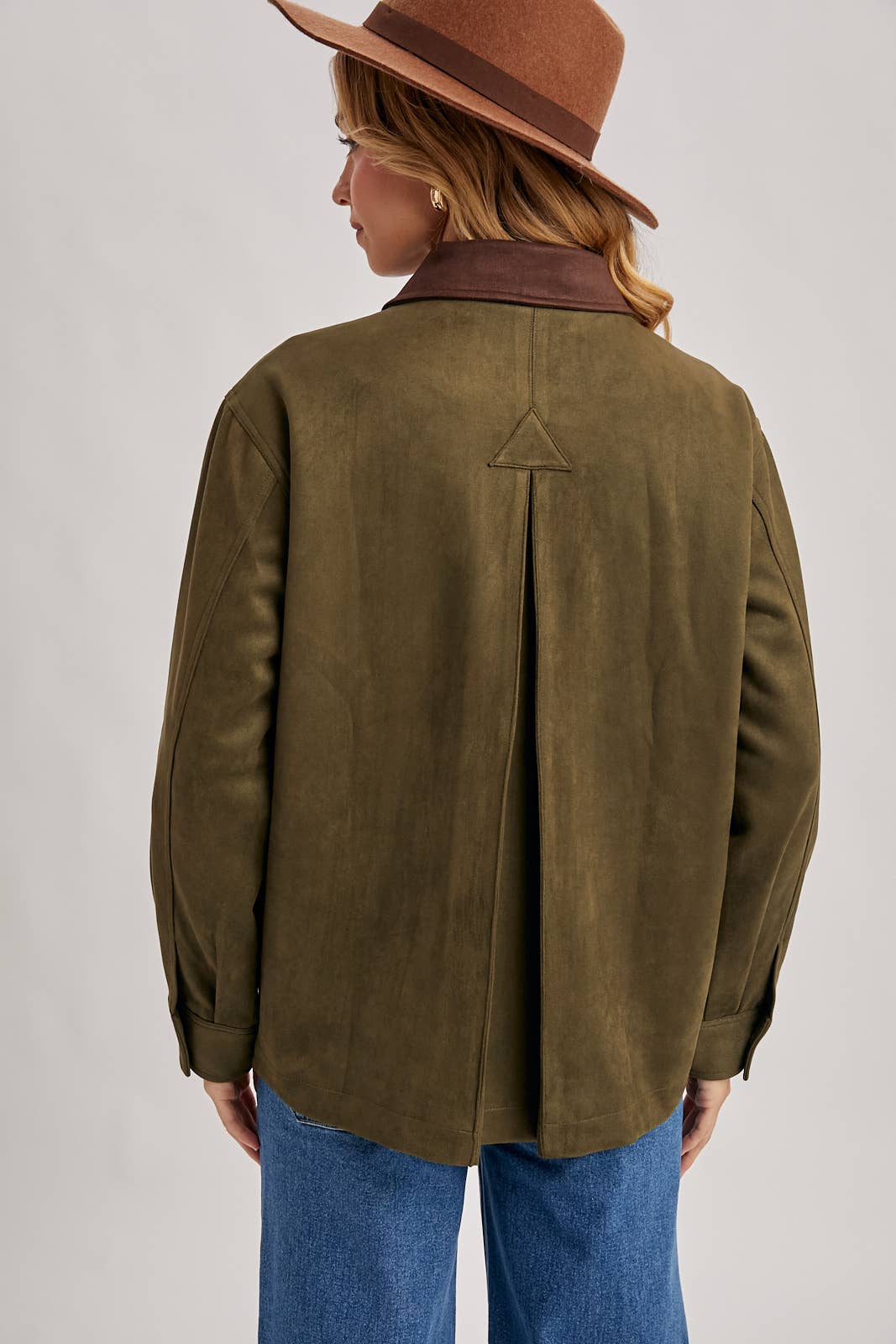 Peace Love Line Women's Faux Suede Button-Down Jacket (PL9022) – Camel