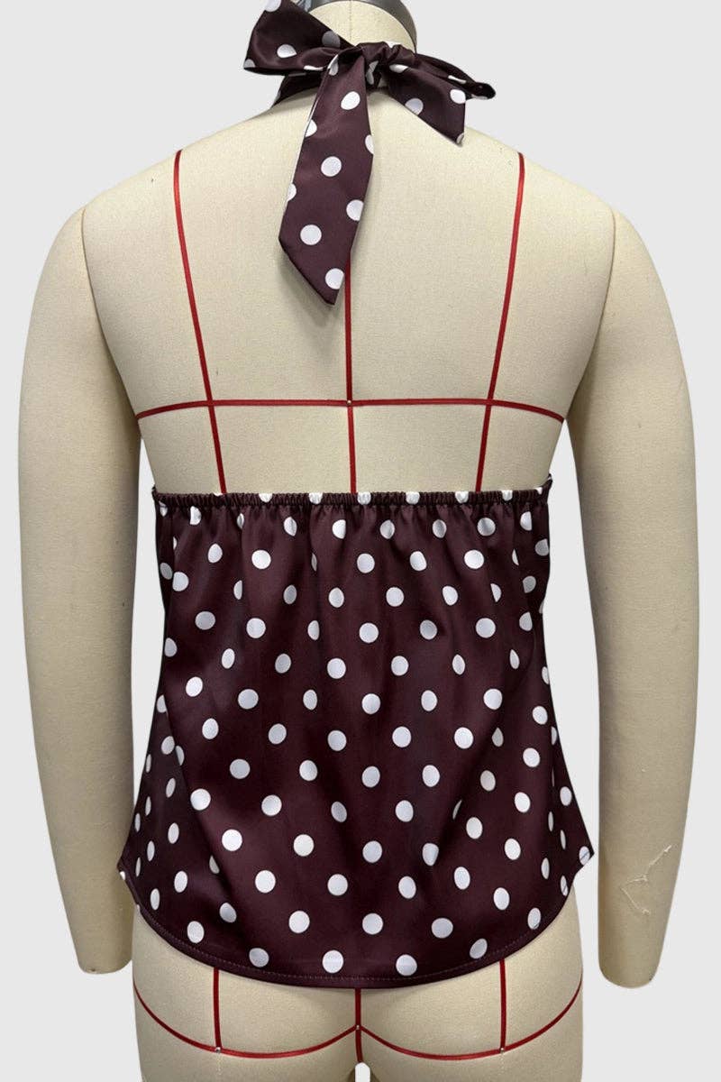 Soli Echo Polka Dot Halter Neck Tank Top – Brown