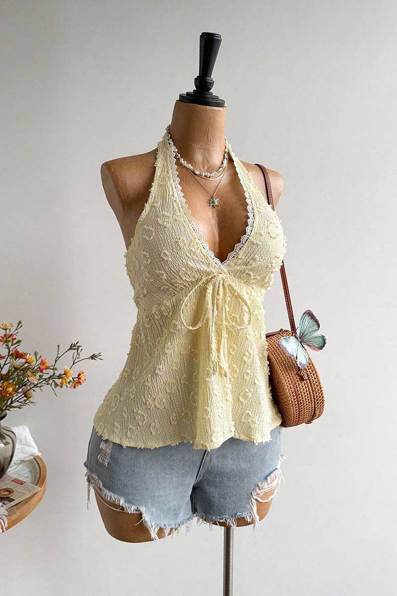 Soli Echo Halter Tie Back Floral Camisole Top – Wine
