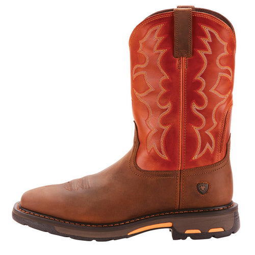 nan Ariat Men's Workhog Pull On Wide Square Toe Work Boot Brown, nan: 7.5, nan: D, nan: nan
