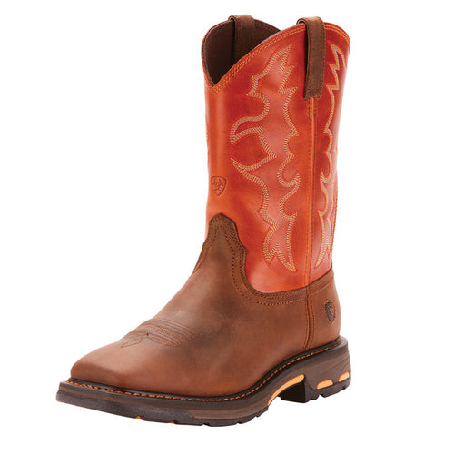 nan Ariat Men's Workhog Pull On Wide Square Toe Work Boot Brown, nan: 7, nan: EE, nan: nan