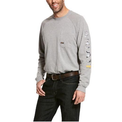 Ariat Ariat Men's Rebar Logo Long Sleeve T-Shirt Heather Grey, Size: SMALL, nan: nan, nan: nan