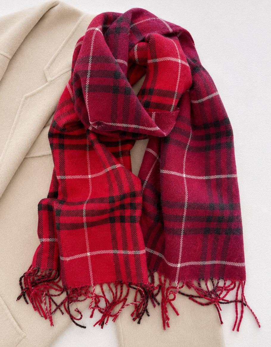 JC Sunny Fashion JC024509 Reversible Double-Sided Plaid Scarf with Fringe