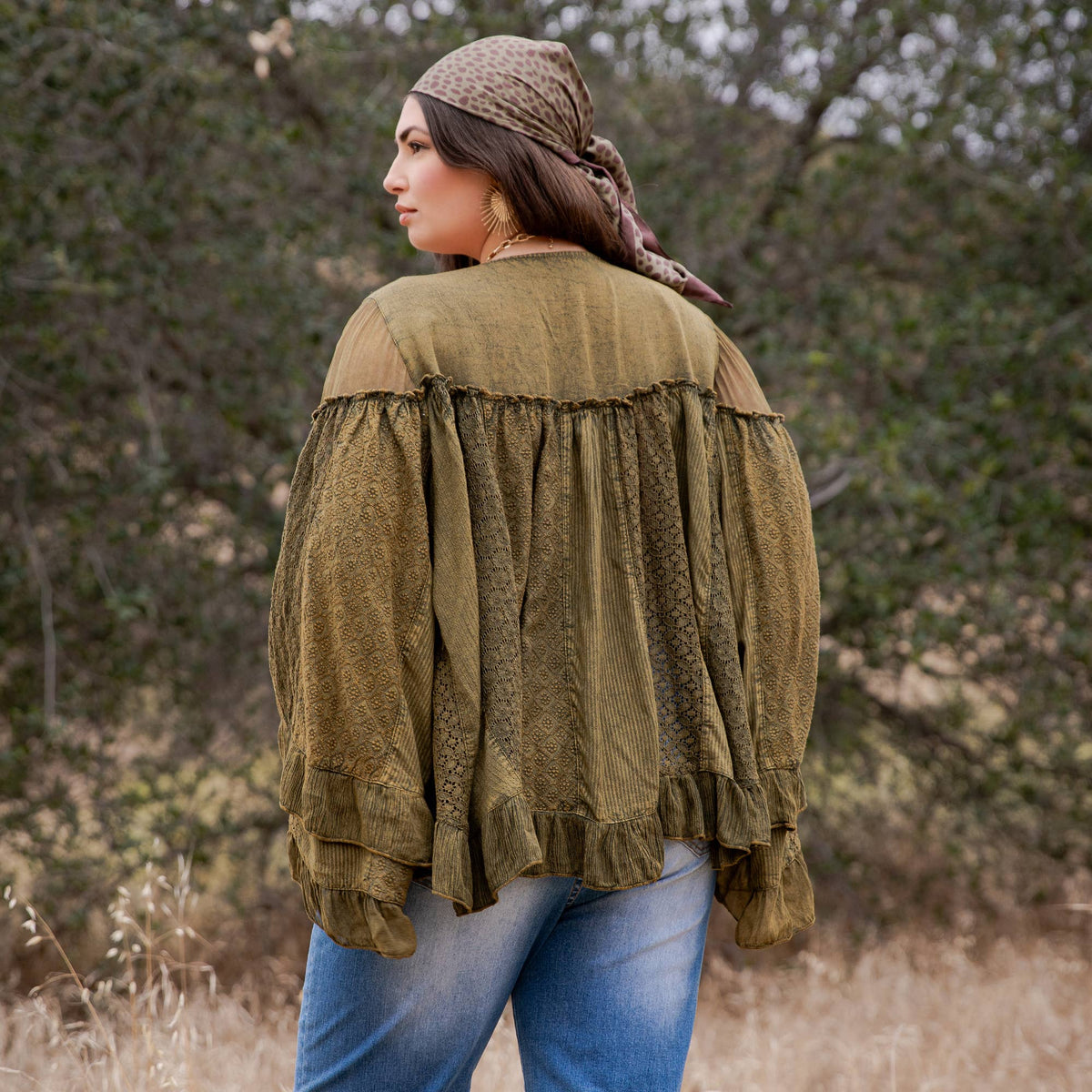Young Threads Dreamy Sheer V-Neck Ruffled Button-Front Top – Gravel
