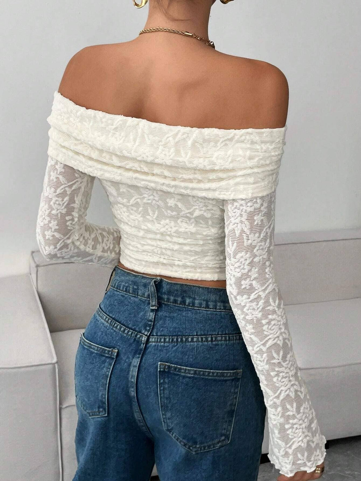 Hope & Sunshine Off Shoulder Long Sleeve Bodycon Top – Ivory