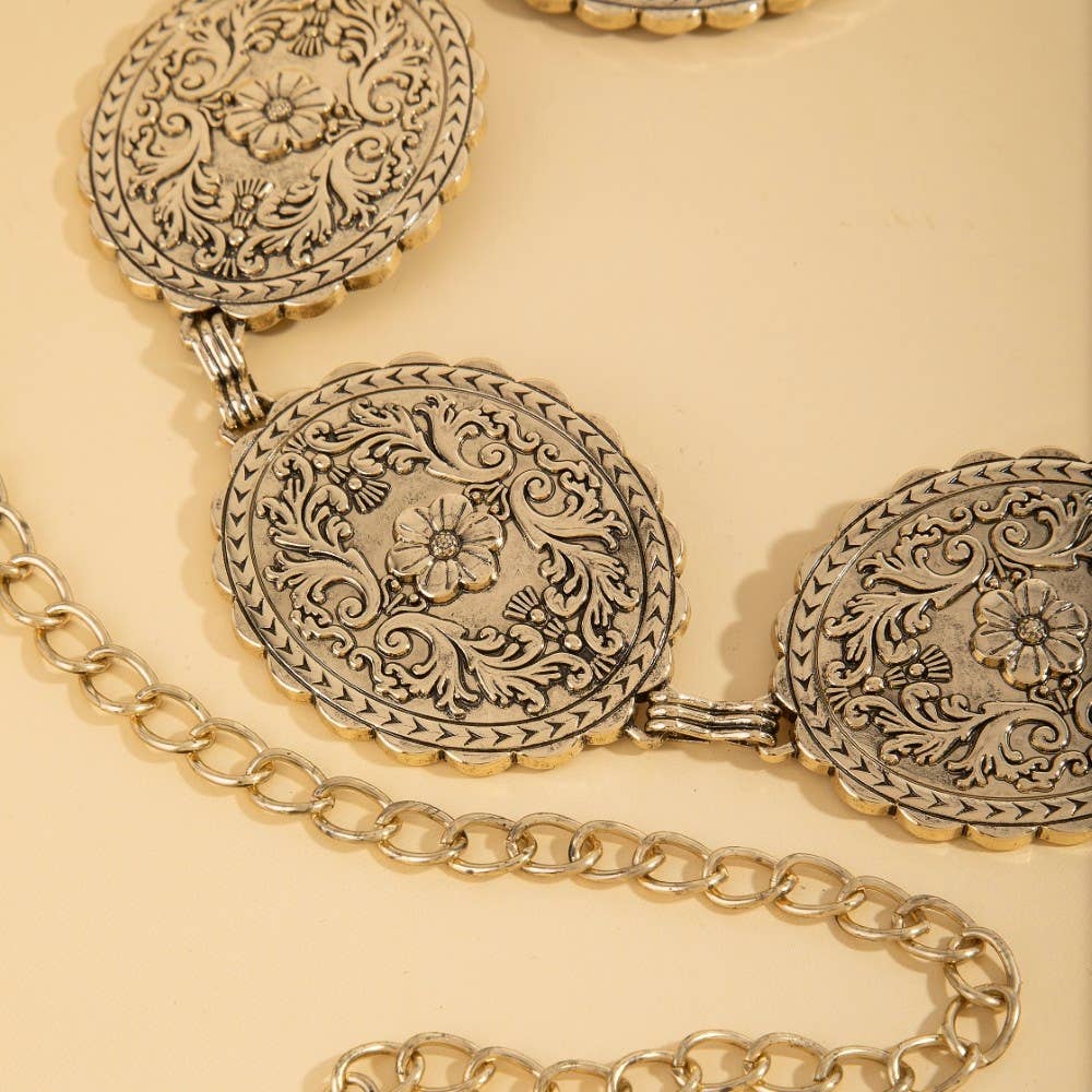Floral Concho Western Chain Belt: S