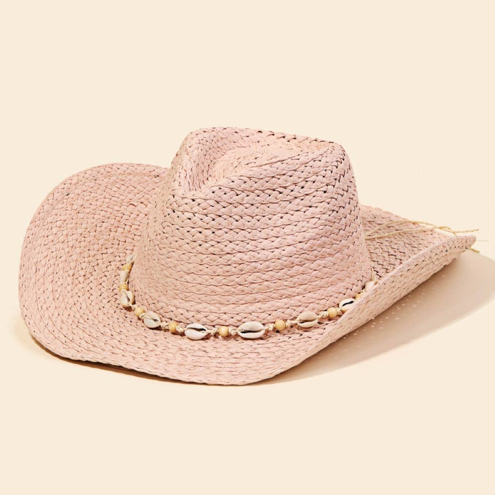 Cowrie Shell Straw Braided Cowboy Hat: IV