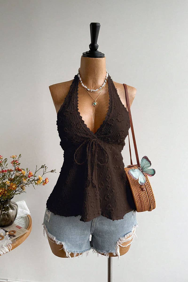 Soli Echo Halter Tie Back Floral Camisole Top – Wine