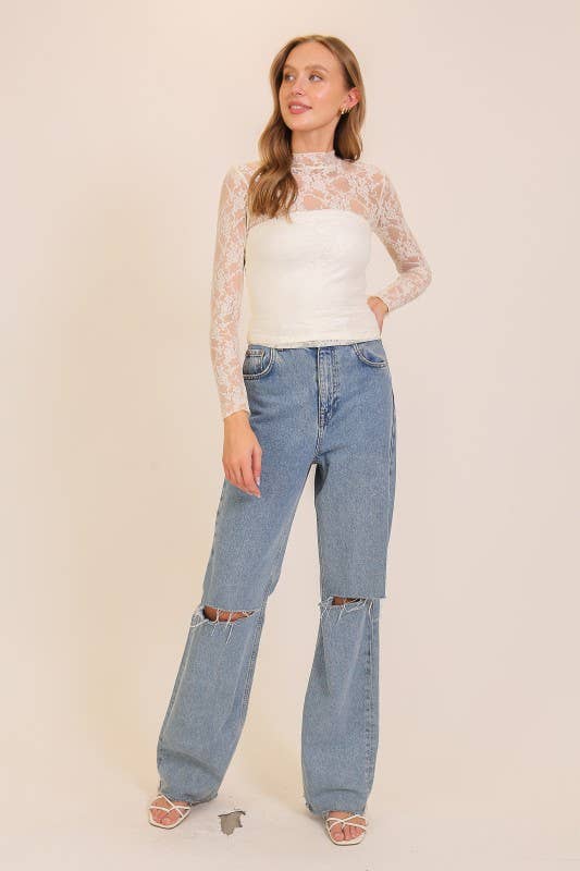 Timing Layer Me Lace High Neck Top