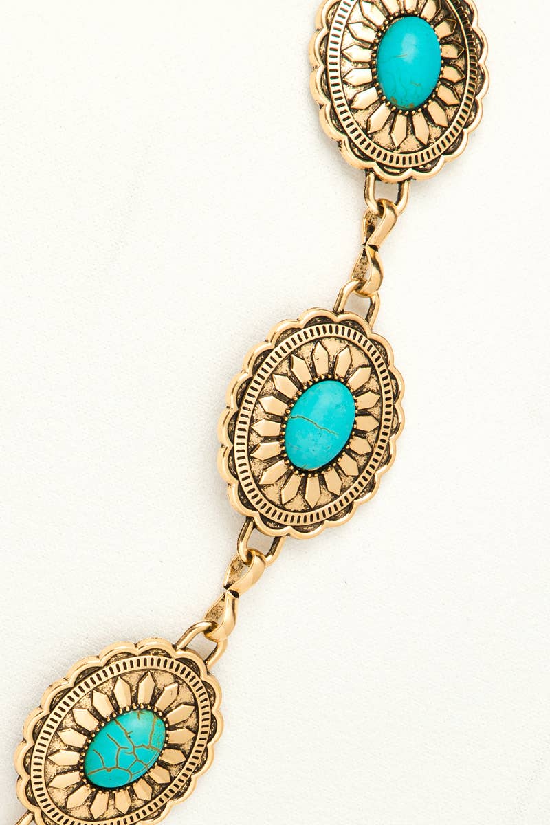 Anarchy Street Floral Turquoise Concho Disc Chain Belt – G