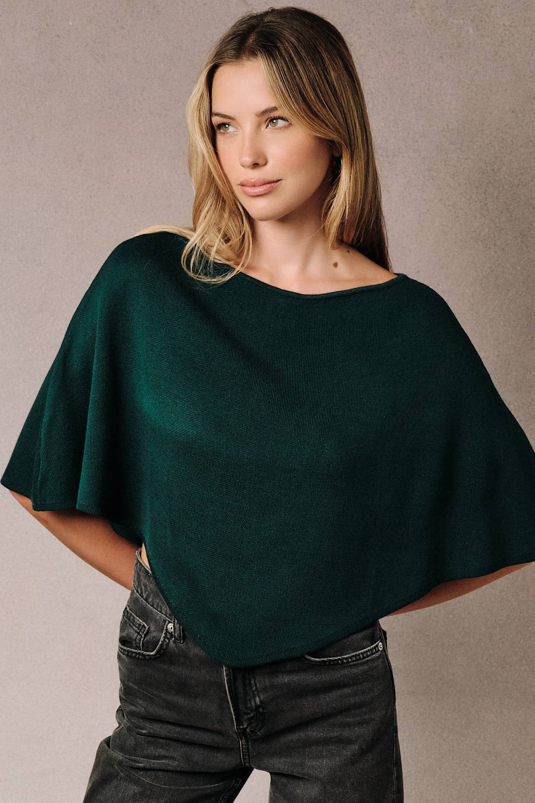 Sunday Edition by LE LIS Slouchy Boat Neck Knit Pullover Poncho Top