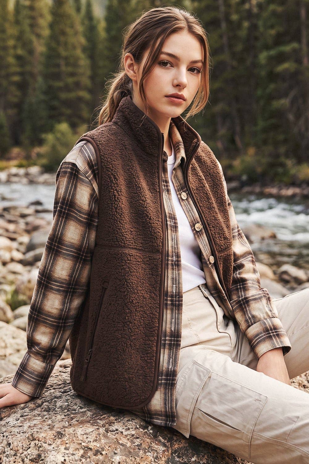 Peace Love Line Women's Sherpa Fleece Zip-Front Vest (PM5686)