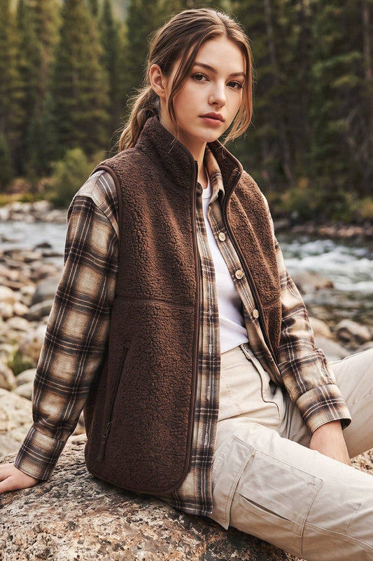 Peace Love Line Women's Sherpa Fleece Zip-Front Vest (PM5686)