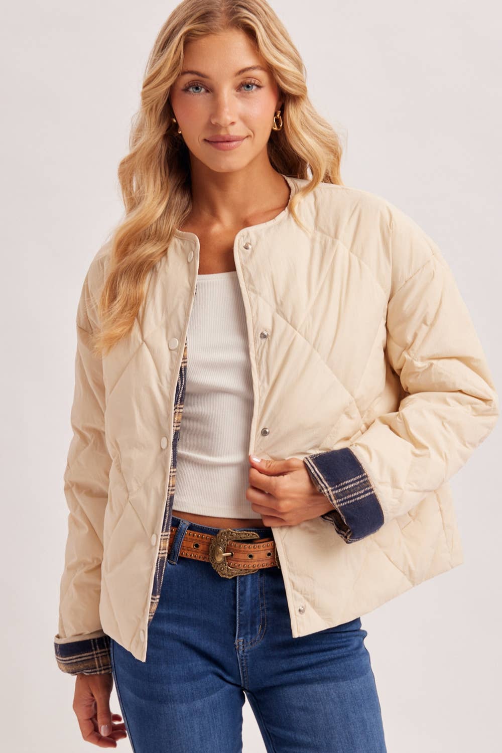 PM6144 - CONTRAST ROLL UP CUFFS PUFFER JACKET