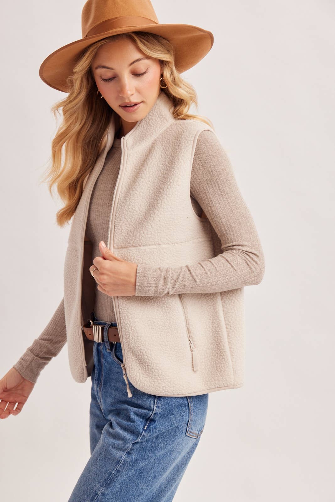 Peace Love Line Women's Sherpa Fleece Zip-Front Vest (PM5686)
