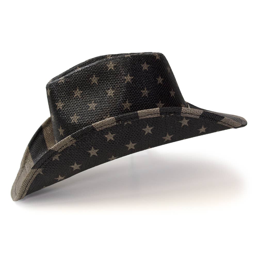Black & Gray Americana Straw Western Hat: L/XL