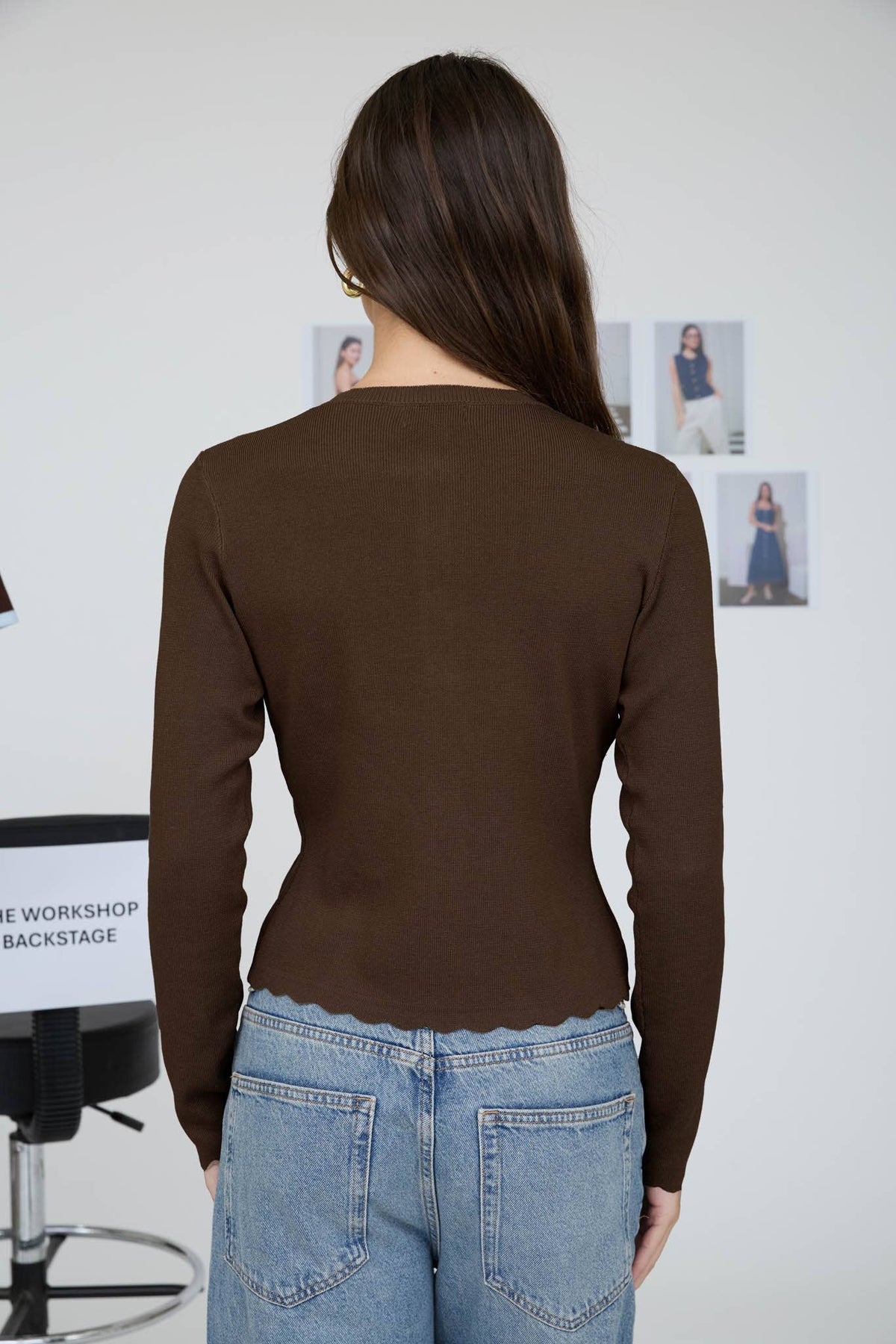 The Workshop Studio Scalloped Button Detail Long Sleeve Knit Cardigan
