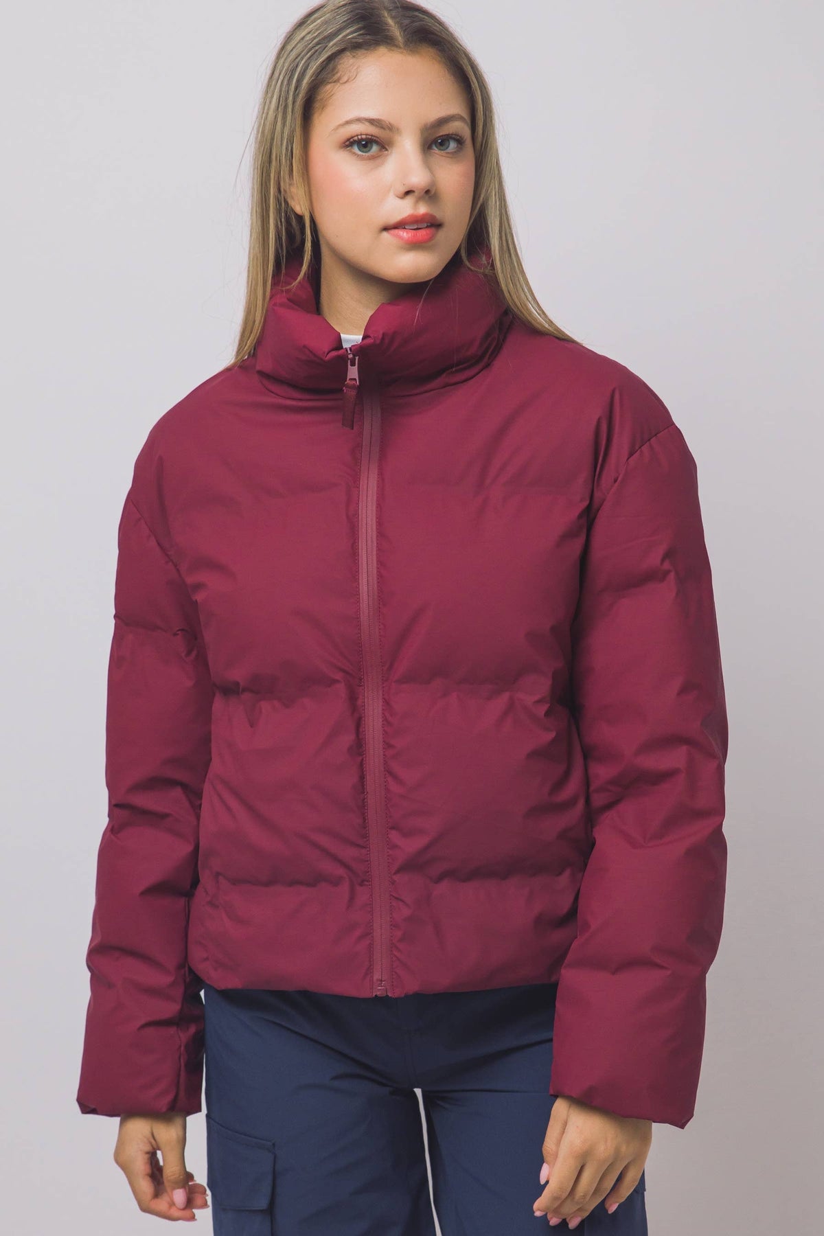 Peace Love Line Women's Zip-Front Puffer Jacket (PM6105) – Espresso