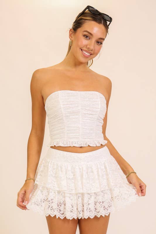 Timing Brand Women's Red Lace Strapless Crop Top