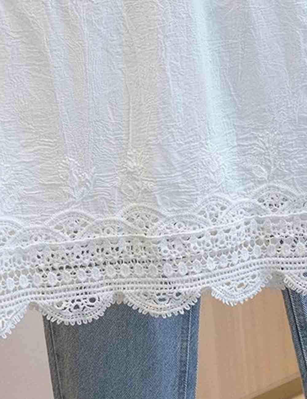 Sweet Kama Ladies White V-Neck Lace Embroidery String Shoulder Cami Top