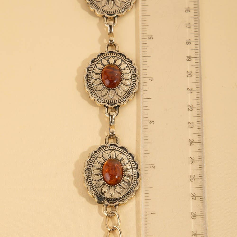 Oval Amber Stud Concho Western Chain Belt: GBR