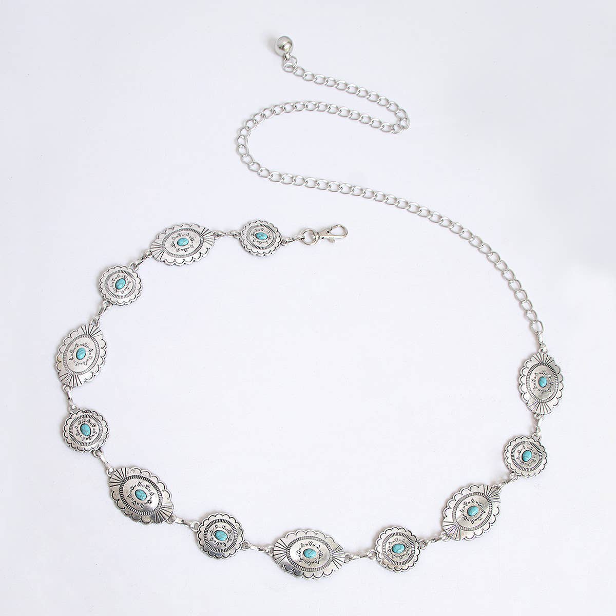 Vintage Turquoise Bohemian Metal Waist Chain: Oval / M