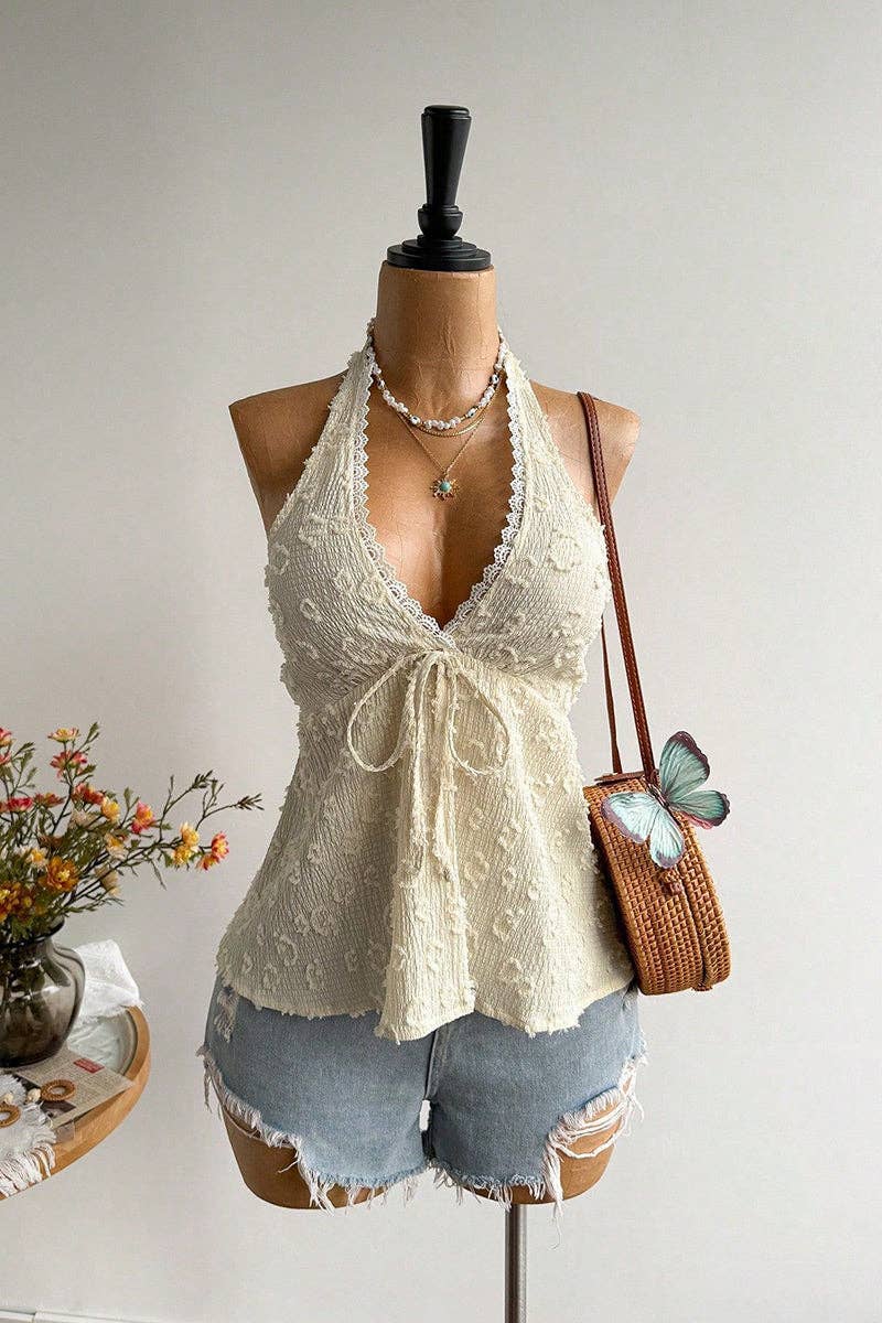 Soli Echo Halter Tie Back Floral Camisole Top – Wine