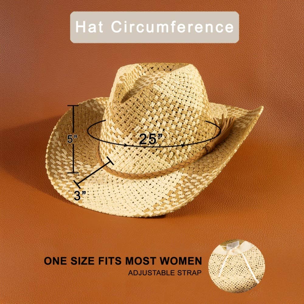 Anarchy Street Two Tone Straw Braided Patches Cowboy Hat – Iv