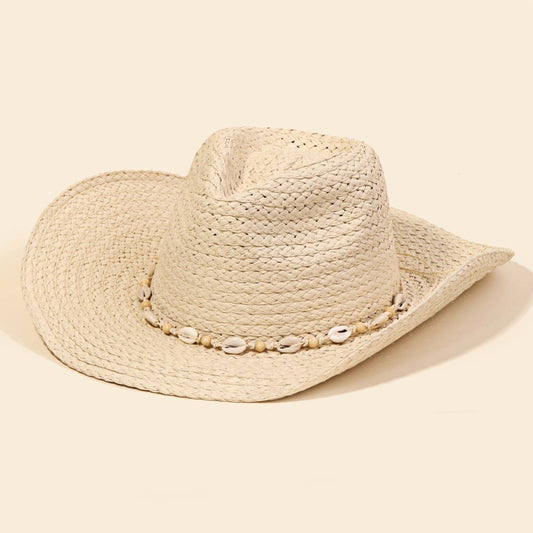 Cowrie Shell Straw Braided Cowboy Hat: IV