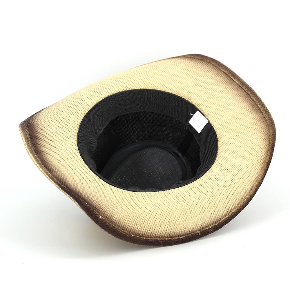 Floral Concho Band Two Tone Straw Cowboy Hat: TP